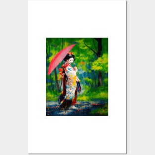 Japanese geisha just walking in a park Posters and Art